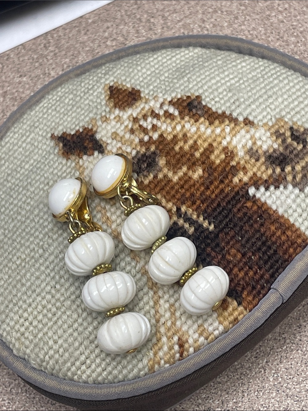 Monet White Bead and Gold-Tone Dangle Earrings